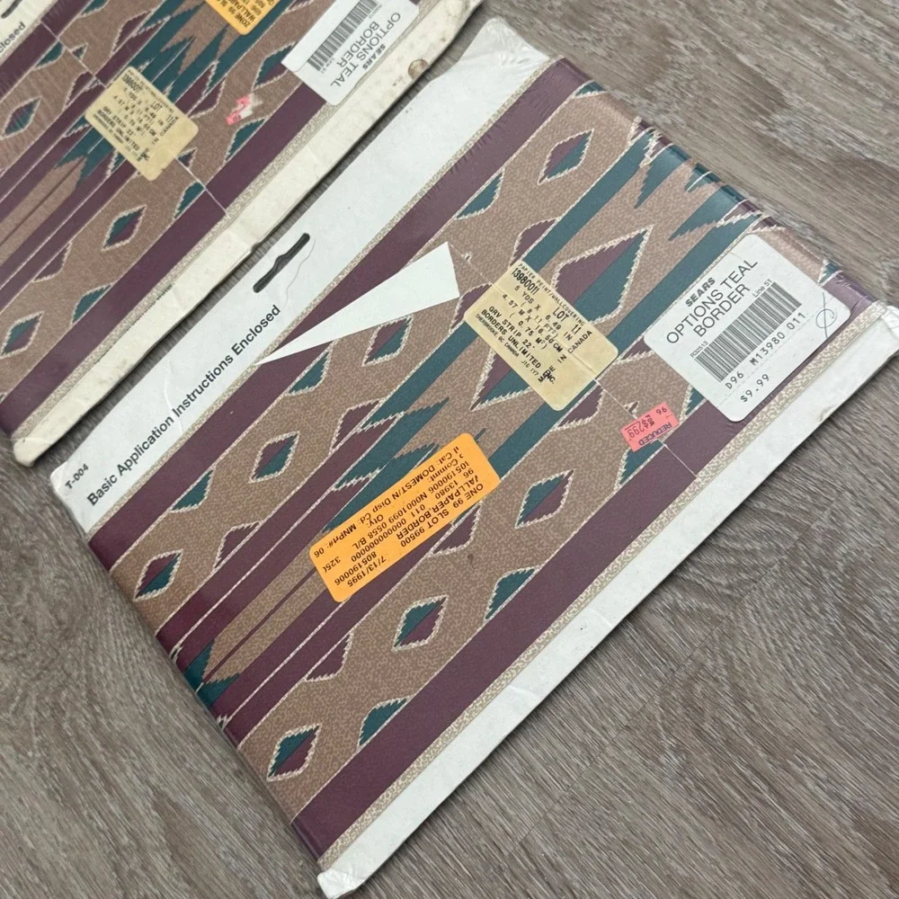 Vintage Colormate Southwestern Wallpaper Border 2 Rolls Teal Burgundy 13980011